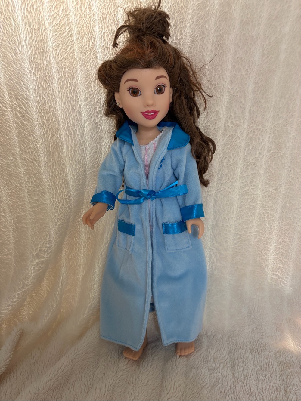 Blue Doll Bathrobe for Kids - Light Blue Plush Robe